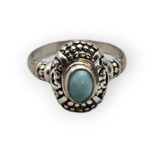 Larimar Sterling Silver 925 Oval Cabochon Ring Size 9 – Ornate Coastal